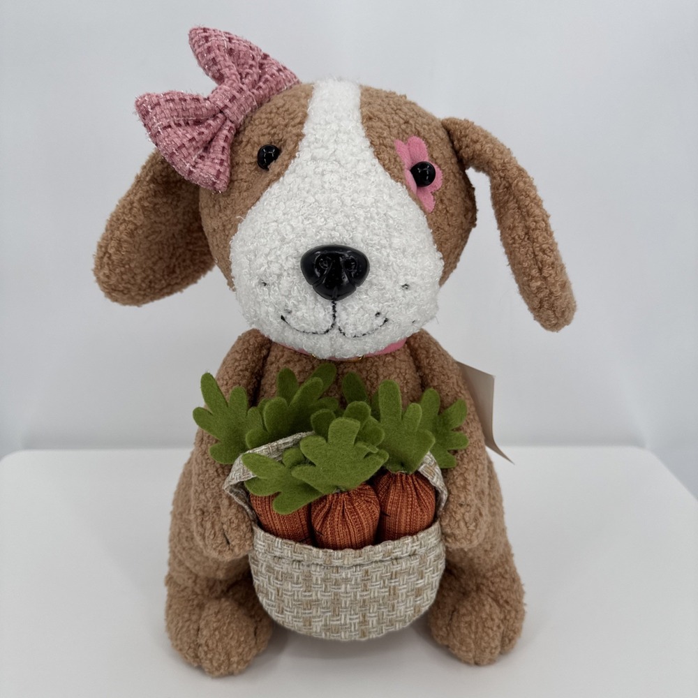 TJ Maxx Stuffed Girl Beagle With Basket Of Carrots‎ NEW Spring Holiday Dog Mom